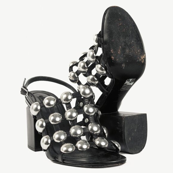 Alexander Wang Nadia Black Leather Studded-Cage Sandals - Picture 4 of 9